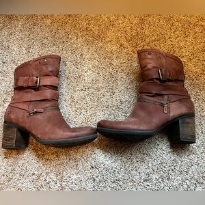 Josef Seibel Cognac Brown Leather Mid/lower-Calf Buckle Heeled Boots (women)
